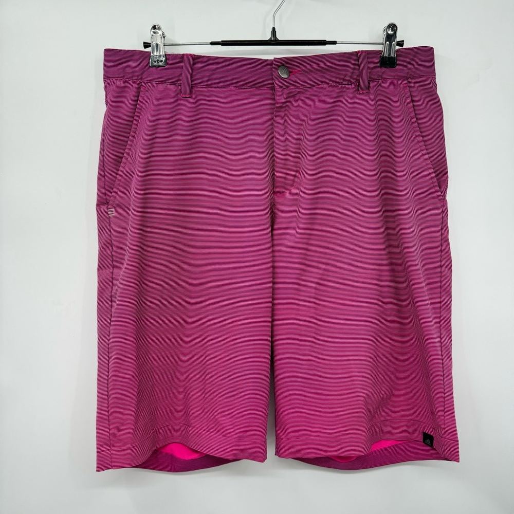 Adidas 34 Golf Shorts Mens‎ Pink Striped Performance Stretch Flat Front Active